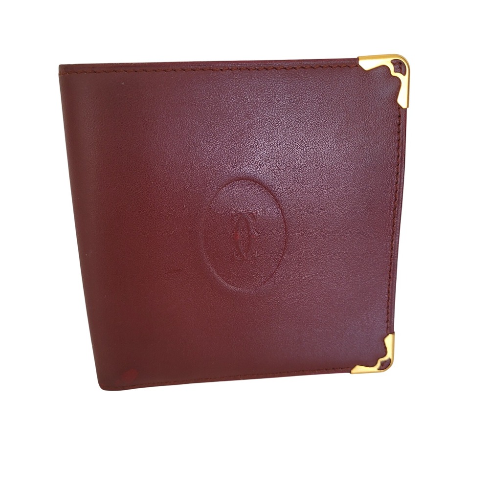 Cartier Must de Cartier Bifold Wallet Burgundy Leather Gold Corners Italy